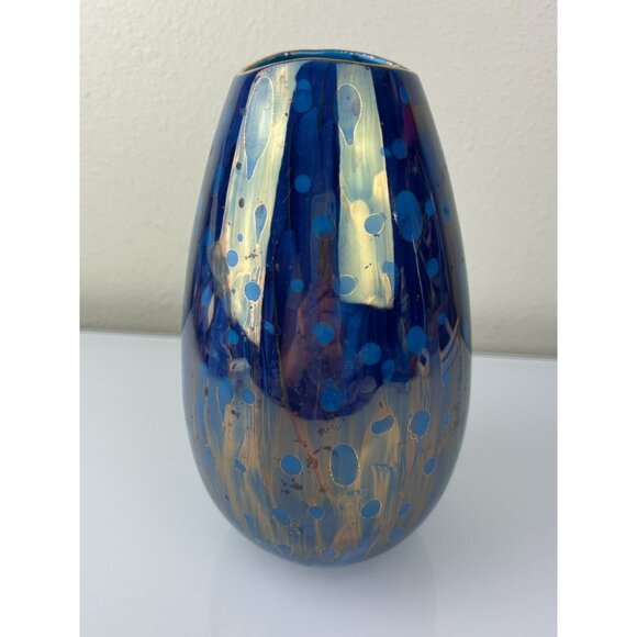 Vintage Tanaka Blue & Purple Iridescent Ceramic Pottery Vase Shiny READ - Picture 4 of 14